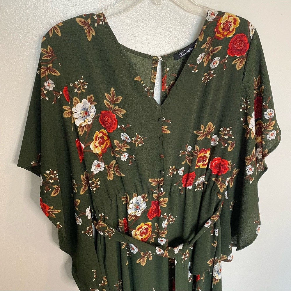 Kimono Style Green Floral Dress